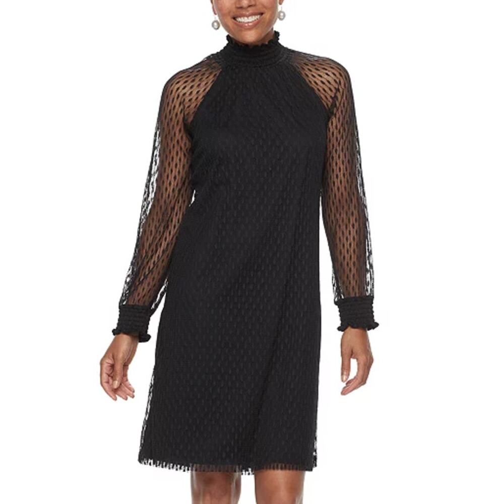 NWT Nina Leonard Lace Mockneck Trapeze Dress Size Small (4-6)